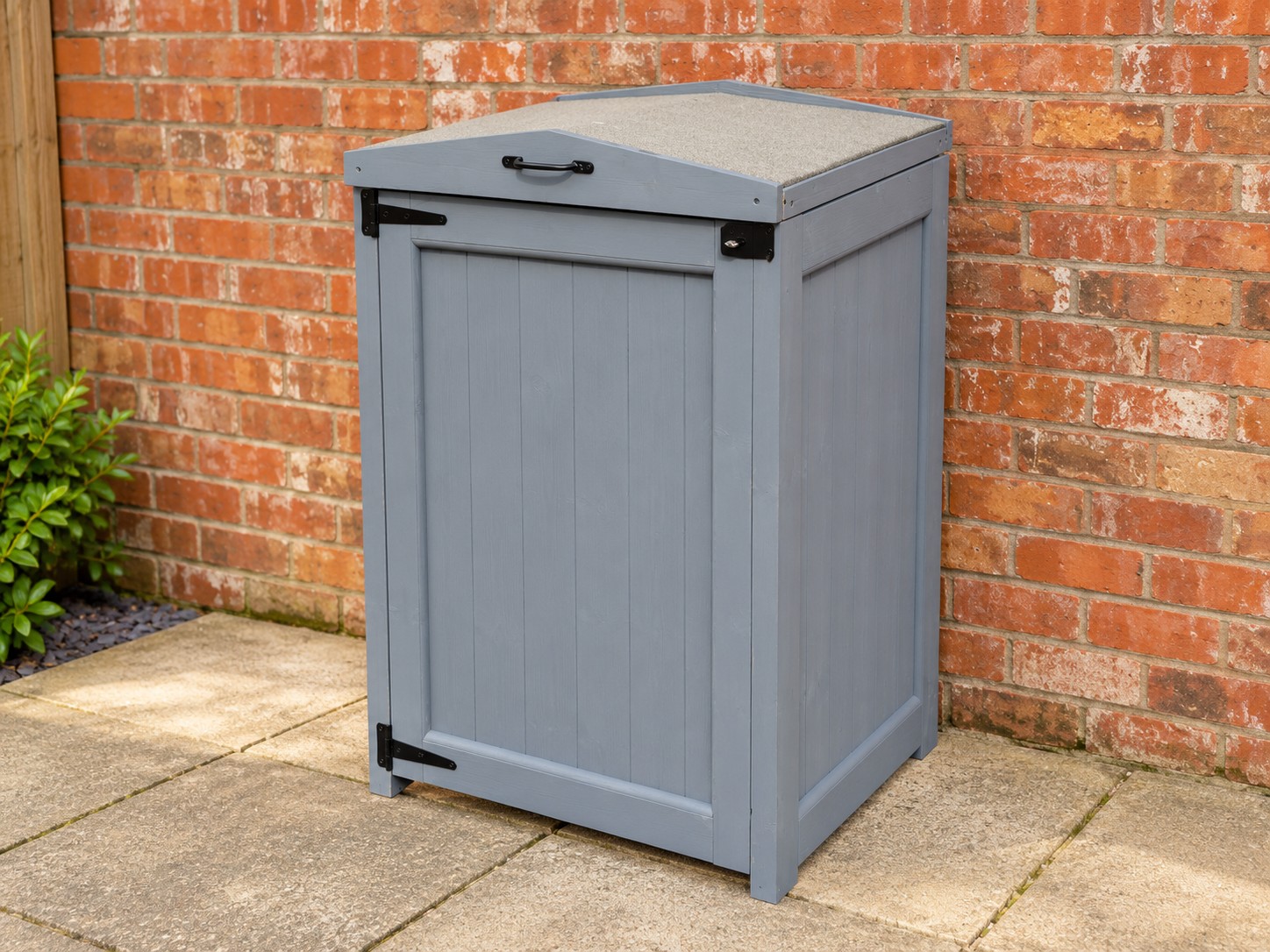 AI-generated visualisation of a single grey wooden wheelie bin store
